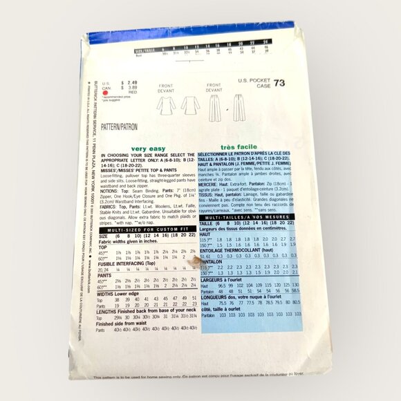 Vintage 2000s Butterick Sewing Pattern 6914 Misses Top Pants Size 6-10 - Picture 2 of 2